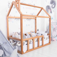 تخت خواب نوزاد مونته سوری چوبی روستیک دکور مدل کلبه