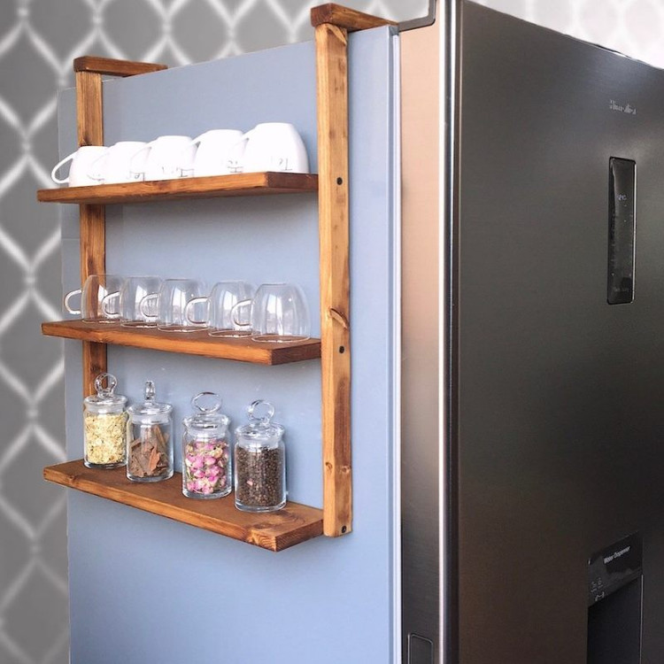 شلف دیواری روستیک دکور مدل کنار یخچال