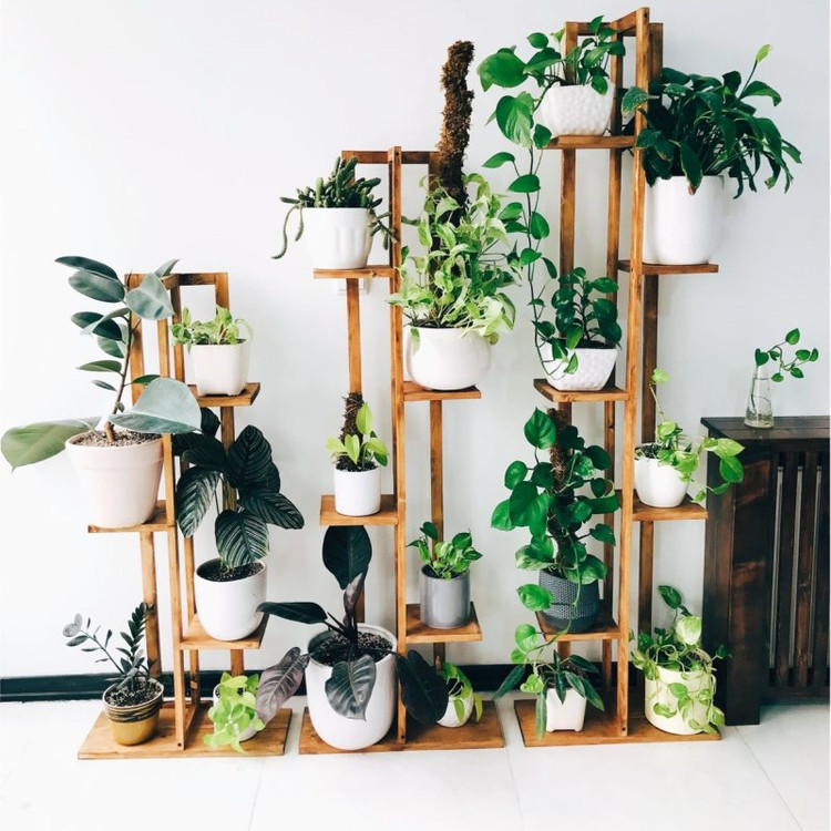 استند گلدان چوبی روستیک دکور مدل دیوار مجموعه 3 عددی