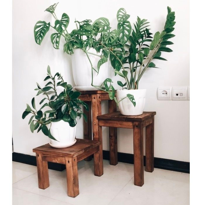 استند گلدان چوبی روستیک دکور مدل i7