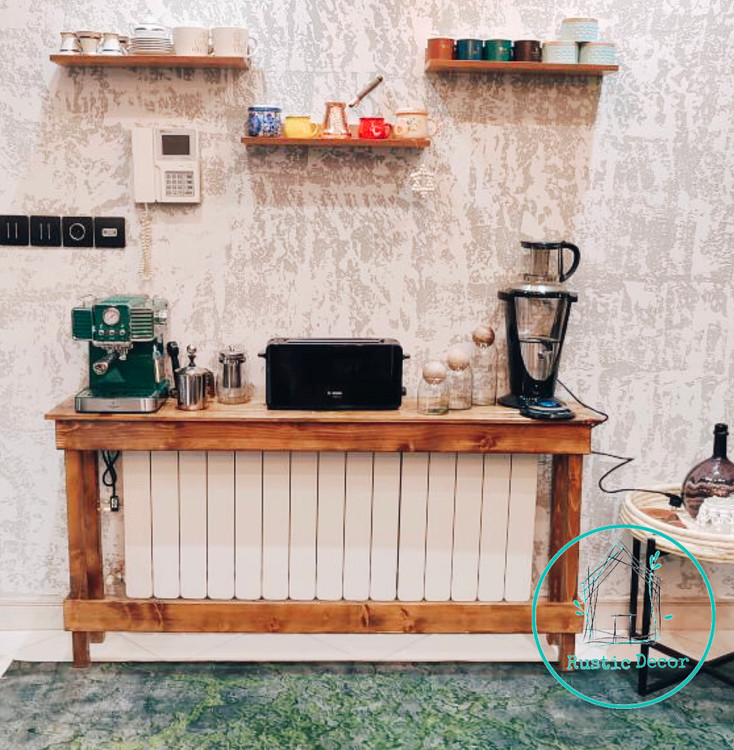 عکس ارسالی مشتری از کاور شوفاژ چوبی با کتری برقی روی آن