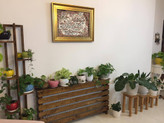 عکس ارسالی مشتری از کاور شوفاژ چوبی کنار استند گلدان