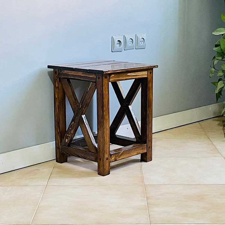 میز عسلی چوبی روستیک دکور مدل k2