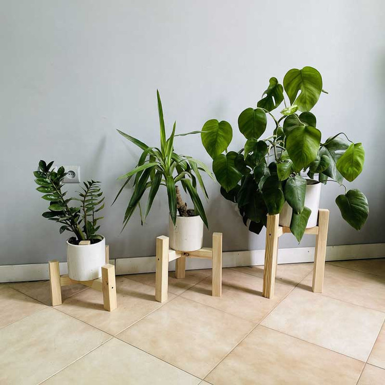 پایه گلدان چوبی روستیک دکور مدل پایه گلدان سه عدددی