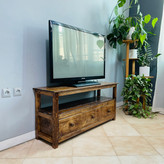 میز تلویزیون چوبی ساده و شیک به رنگ قهوه ای تیره