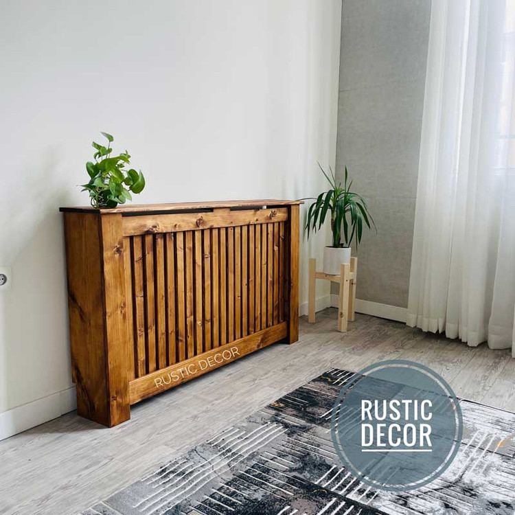 کاور شوفاژ چوبی رنگ قهوه ای از نمای بغل