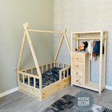 تخت خواب کودک و نوزاد کنار رگال دراور چوبی