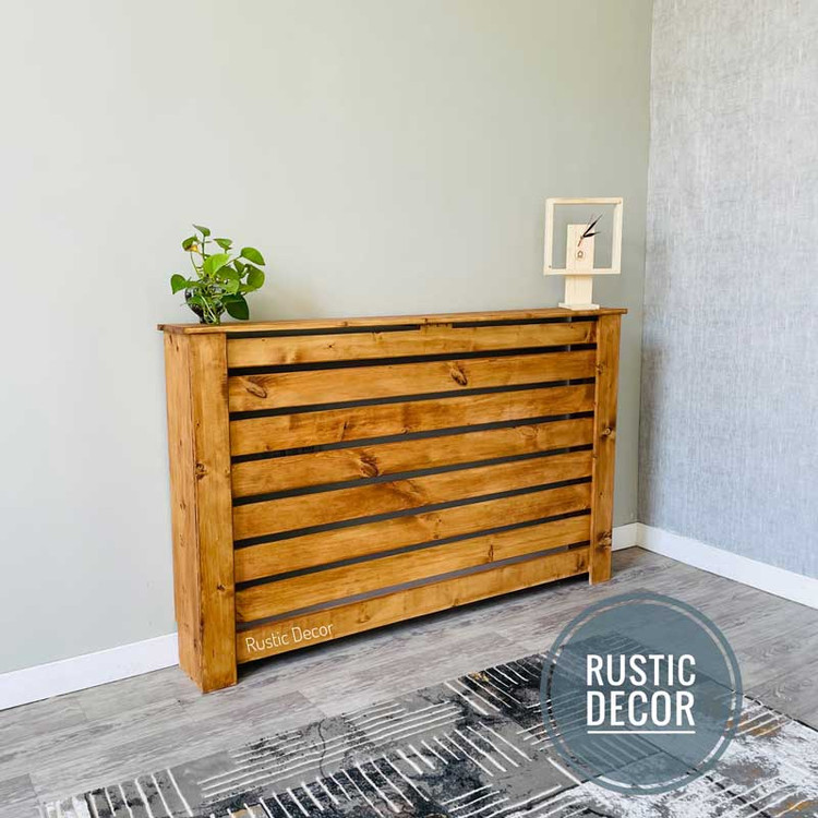 کاور شوفاژ چوبی رنگ قهوه ای روشن از نمای کنار