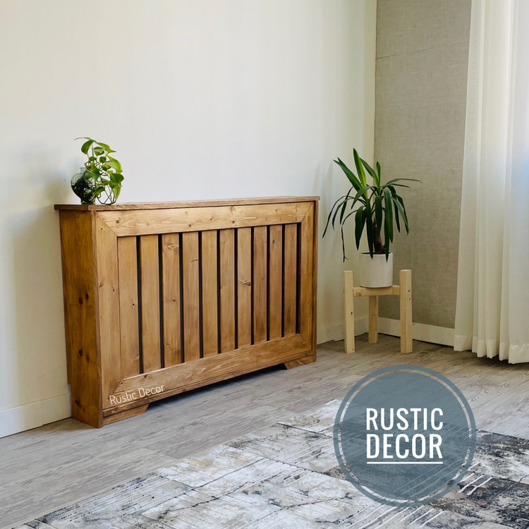 کاور شوفاژ چوبی از نمای بغل رنگ قهوه ای روشن