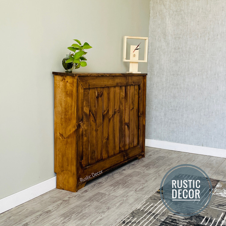 کاور شوفاژ چوب از نمای کنار رنگ قهوه ای