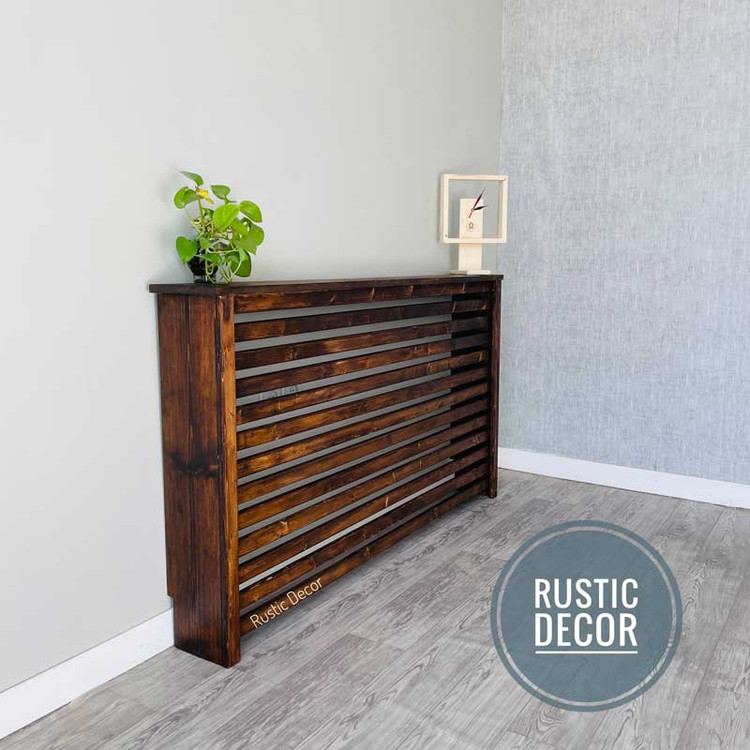 کاور شوفاژ چوبی رنگ قهوه ای تیره از نمای بغل