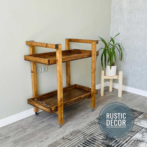 کنسول ترولی پذیرایی چوبی روستیک دکور مدل ترولی هتلی