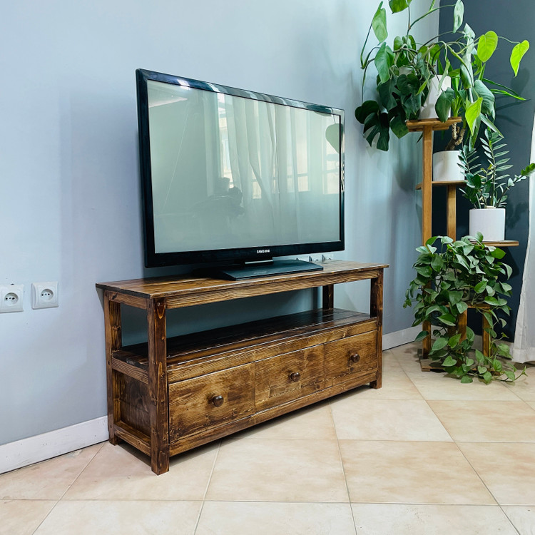 مدل میز تلویزیون چوبی جدید رنگ قهوه ای تیره