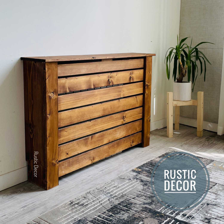 کاور شوفاژ چوبی رنگ قهوه ای از نمای کنار