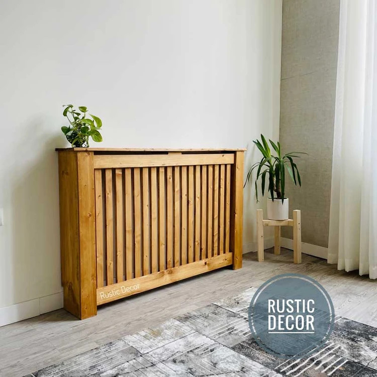 کاور شوفاژ چوبی رنگ قهوه ای روشن از نمای کنار