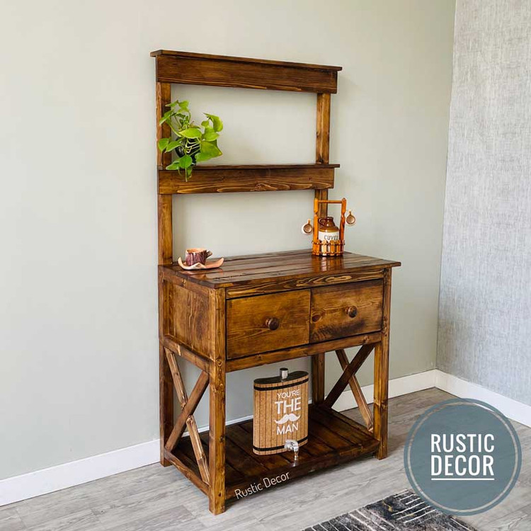 کنسول کافی بار خانگی چوبی روستیک دکور مدل میز بار