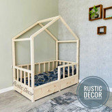 تخت خواب نوزاد کلبه ای کشو دار به رنگ کرم