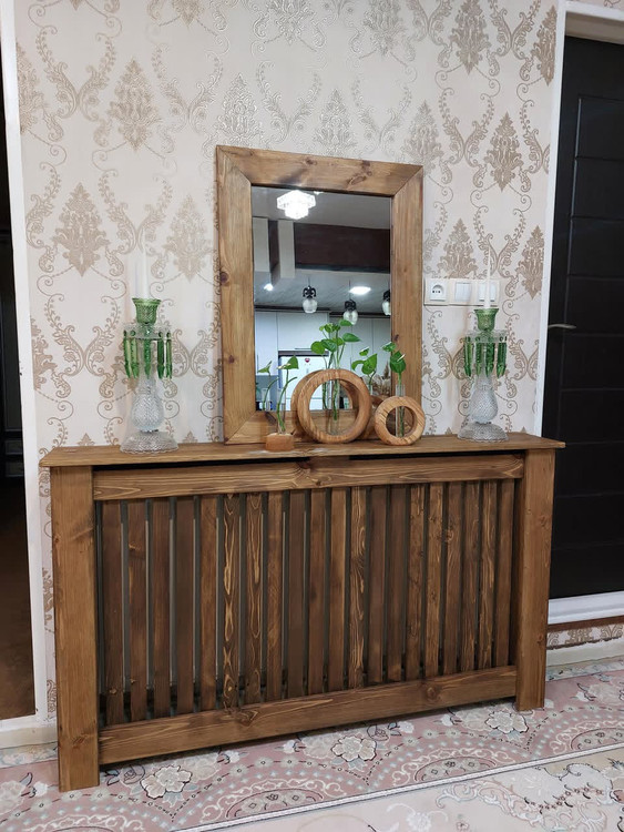 عکس ارسالی مشتری از کاور شوفاژ چوبی با قاب اینه مستطیل