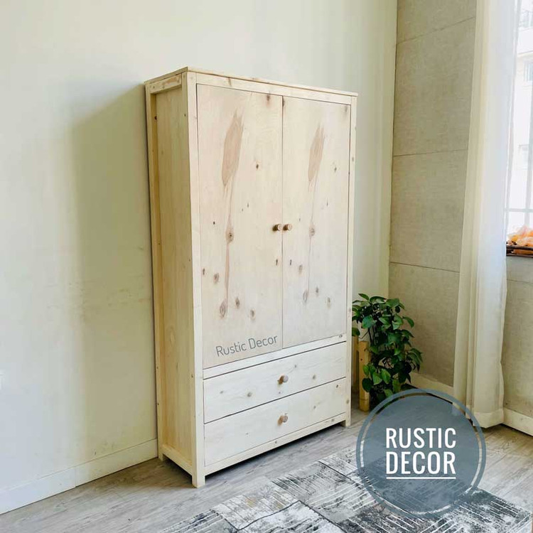 کمد چوبی اتاق کودک از نمای بغل رنگ کرم