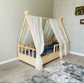 دیزاین تخت خواب کودک و نوزاد طرح سرخپوستی رنگ کرم